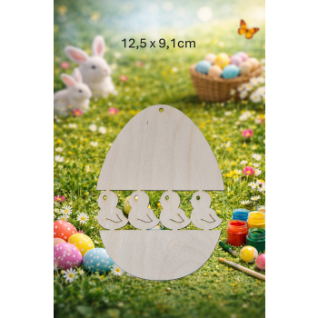 Jajko ozdobne 4 kurczaki 12,5cm, jajko 12,5cm, sklejka 3mm